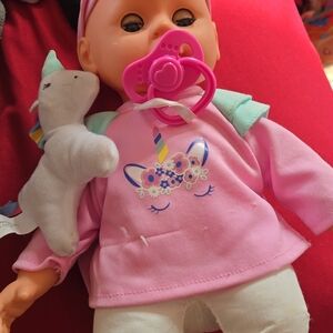 Pink Unicorn Baby Doll with Pacifier